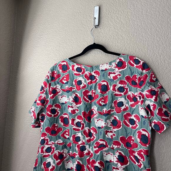 Seasalt Cornwall Porthmeor Linen Floral Dress Red Blue Plus Lined Sheath 18 - Picture 6 of 8